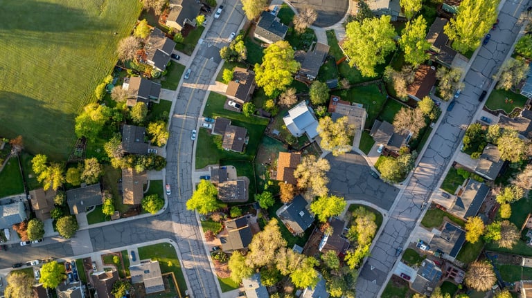 Beautiful residential neighborhood aerial view